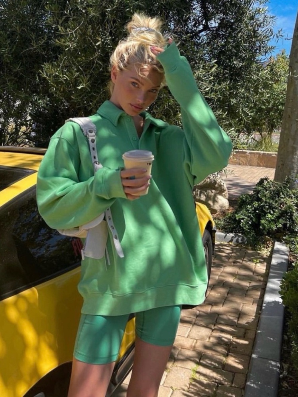 Aritzia TNAction Surge Romper & matching cozy boyfriend polo sweatshirt